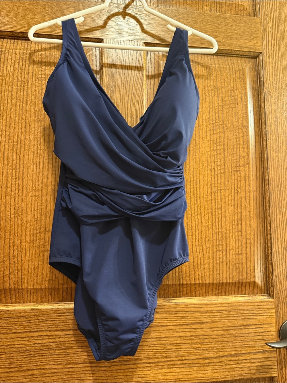 Lands' End Navy Faux Wrap V Neck Slendersuit  12